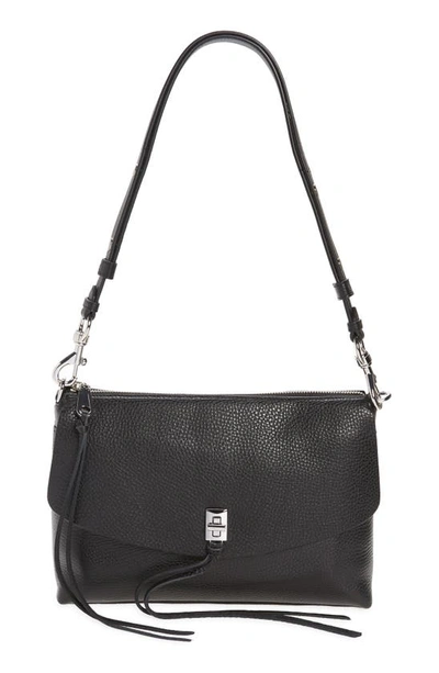 Shop Rebecca Minkoff Darren Leather Shoulder Bag In Black/ Silver