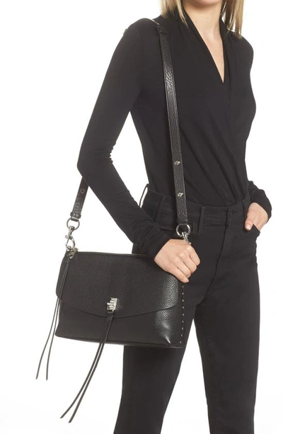 Shop Rebecca Minkoff Darren Leather Shoulder Bag In Black/ Silver