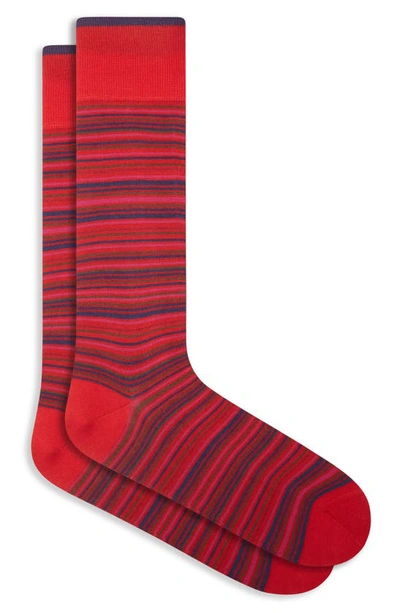 Shop Bugatchi Stripe Mercerized Cotton Blend Socks In Ruby
