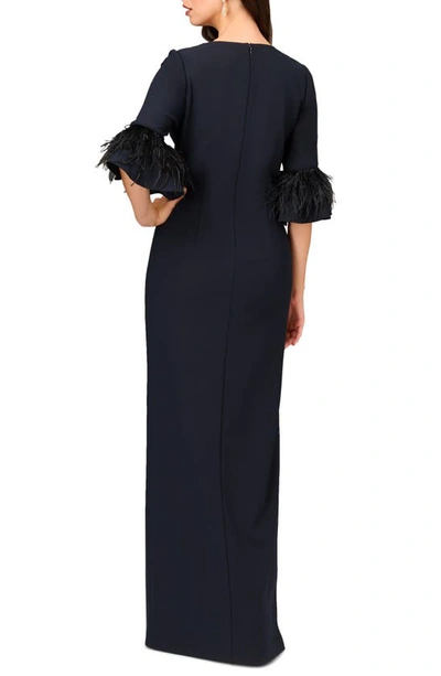 Shop Aidan Mattox By Adrianna Papell Feather Trim Column Gown In Twilight