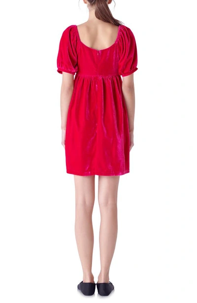 Shop English Factory Puff Sleeve Velvet Babydoll Dress In Raspberry