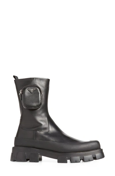 Shop Prada Monolith Chelsea Boot With Pouch In Nero