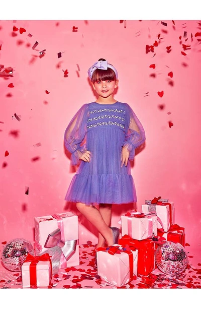 Shop Tutu Du Monde Kids' Neva Beaded Long Sleeve Tulle Party Dress In Indigo
