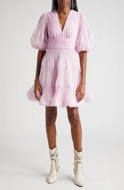 Shop Zimmermann Pleated Tiered Minidress In Pink
