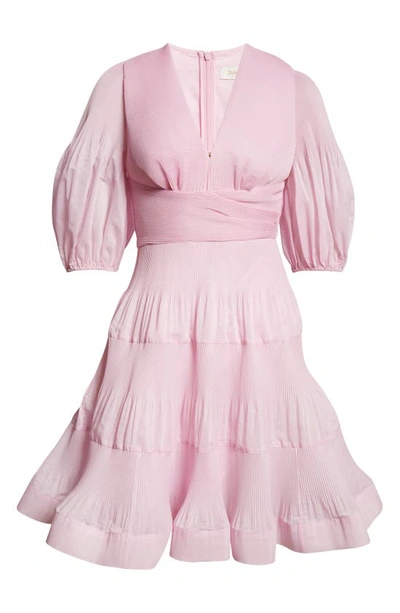 Shop Zimmermann Pleated Tiered Minidress In Pink