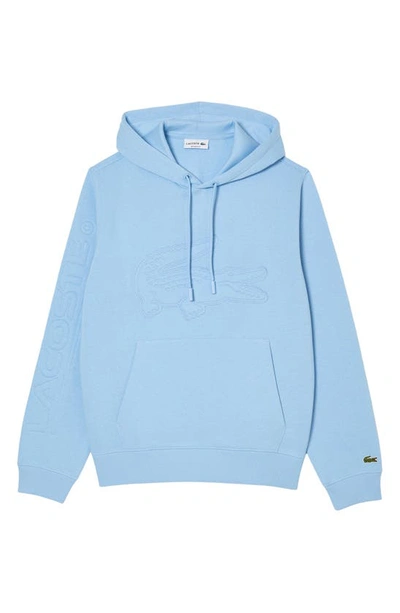Shop Lacoste Relaxed Fit Logo Patch Hoodie In Blue Panorama