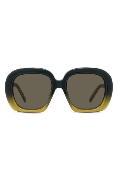 Shop Loewe Curvy 53mm Square Sunglasses In Shiny Dark Green / Brown