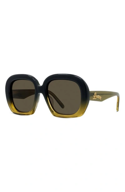 Shop Loewe Curvy 53mm Square Sunglasses In Shiny Dark Green / Brown