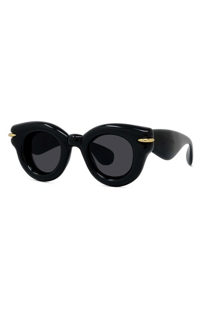 Shop Loewe Inflated Pantos 46mm Round Sunglasses In Shiny Black / Smoke