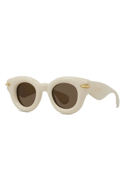 Shop Loewe Inflated Pantos 46mm Round Sunglasses In Ivory / Brown