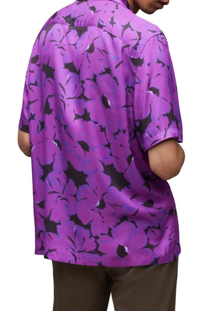 Shop Allsaints Kaza Relaxed Fit Floral Camp Shirt In Electric Purple