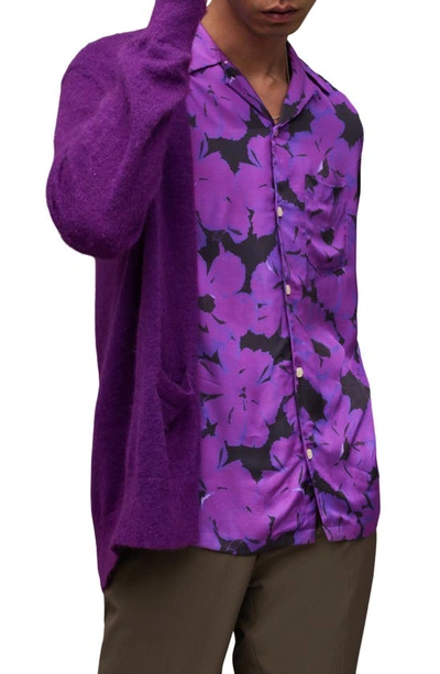 Shop Allsaints Kaza Relaxed Fit Floral Camp Shirt In Electric Purple