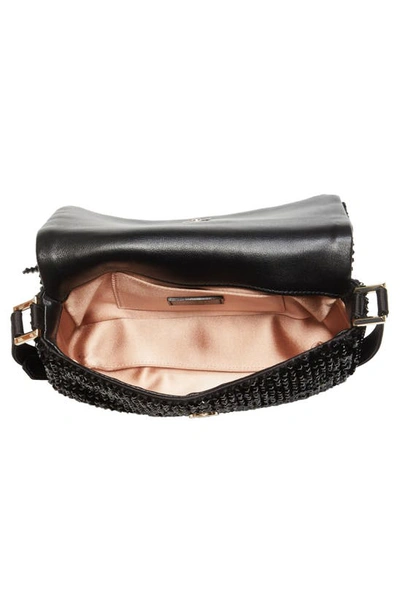 Shop Jimmy Choo Mini Avenue Beaded Shoulder Bag In Black/ Light Gold
