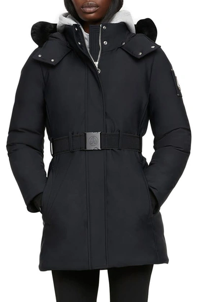 Shop Moose Knuckles Alpharetta Belted Wind Resistant & Water Repellent 800 Fill Power Down Jacket In Black/ Black