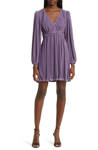 Shop Floret Studios Pleated Long Sleeve Minidress In Purple