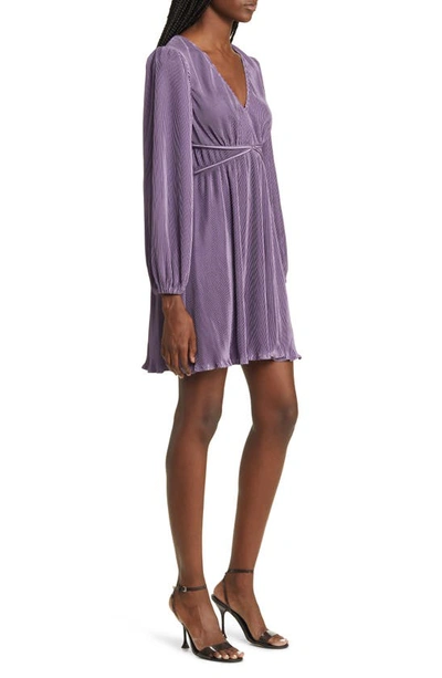 Shop Floret Studios Pleated Long Sleeve Minidress In Purple