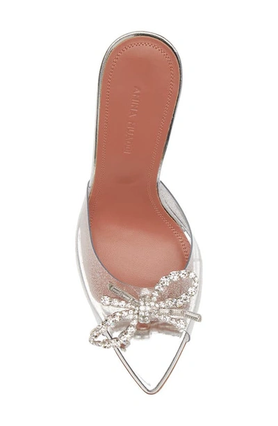 Shop Amina Muaddi Rosie Glass Crystal Bow Slide Sandal In Silver Glitter