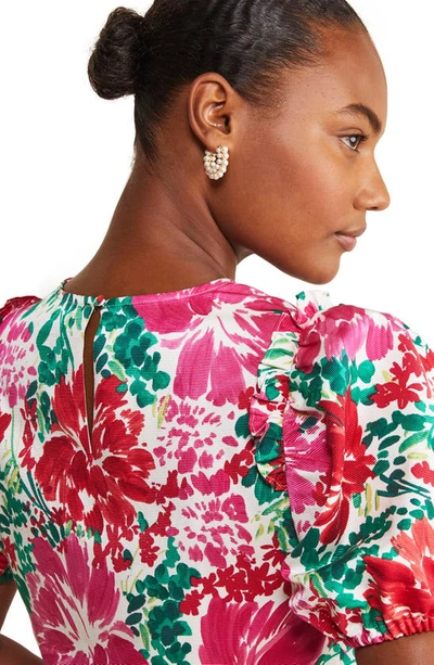 Vineyard Vines Brush Floral Print Puff Sleeve Top In Brush Floral - Marsh