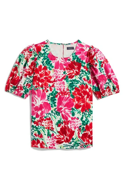 Shop Vineyard Vines Brush Floral Print Puff Sleeve Top In Brush Floral - Marsh