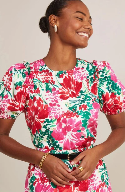 Vineyard Vines Brush Floral Print Puff Sleeve Top In Brush Floral - Marsh