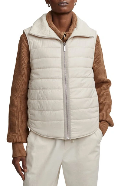 Varley Ellis Reversible Faux Shearling Lined Puffer Vest In Sandshell