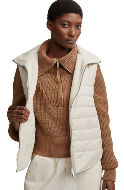Varley Ellis Reversible Faux Shearling Lined Puffer Vest In Sandshell