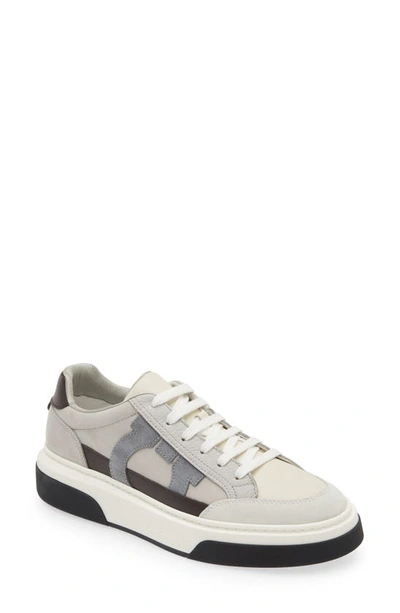 Ferragamo Leather Cassina Sneakers Multicolor Sole Contrasting In Bianco 511 Mascarpone Cloud
