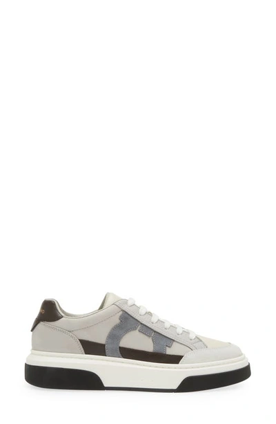Ferragamo Leather Cassina Sneakers Multicolor Sole Contrasting In Bianco 511 Mascarpone Cloud