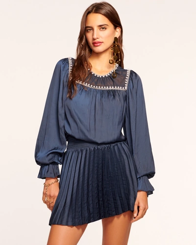Shop Ramy Brook Lailey Embellished Long Sleeve Mini Dress In Navy