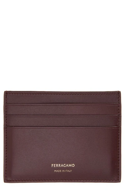 Shop Ferragamo Classic Leather Card Case In Dark Barolo Nero
