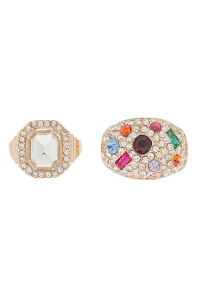 Shop Melrose And Market Set Of 2 Crystal Embellished Dome Rings In Multi