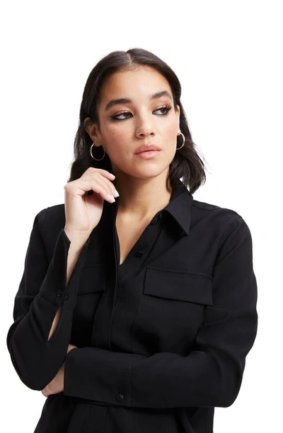 Shop Good American Flap Pocket Button-up Shirt In Black001