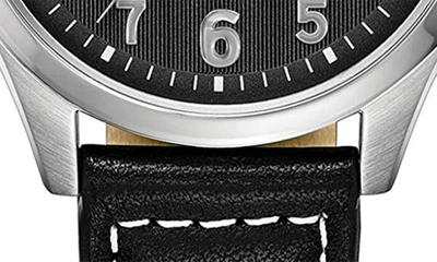 Shop Bulova Three-hand Quartz Leather Strap Watch, 44mm In Black