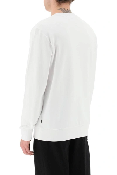 Shop Hugo Boss Boss Patch Logo Crew-neck Sweatshirt In White