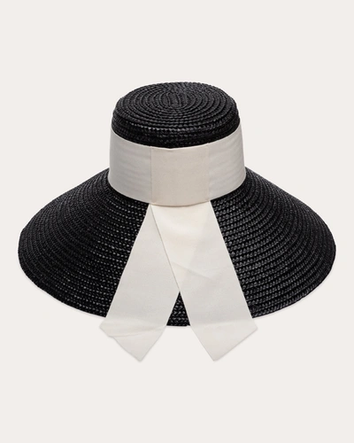 Eugenia Kim Mirabel Straw Large-brim Hat With Scarf In Black