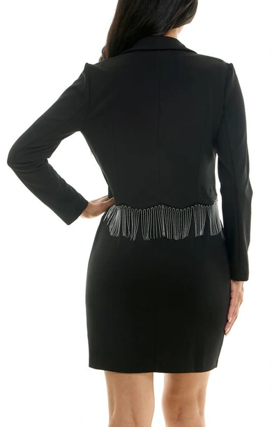Shop Nina Leonard Sleeveless Sheath Dress With Fringed Blazer In Black