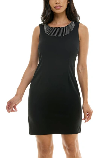 Shop Nina Leonard Sleeveless Sheath Dress With Fringed Blazer In Black