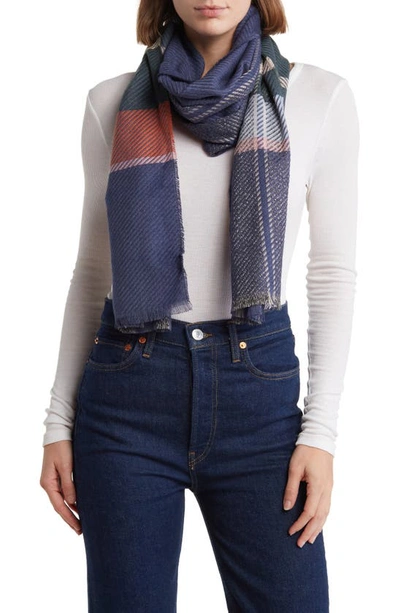 Vince Camuto Plaid Wrap Scarf In Navy Multi