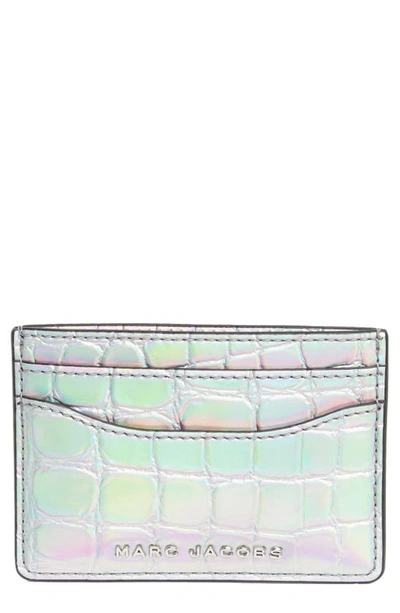Shop Marc Jacobs Croc Embossed Card Case In Silver