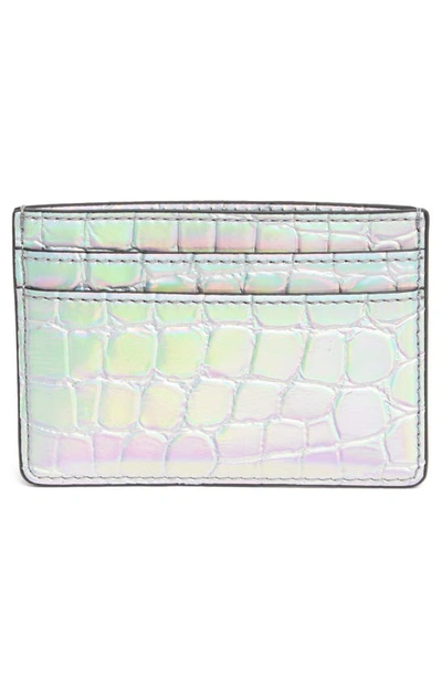 Shop Marc Jacobs Croc Embossed Card Case In Silver