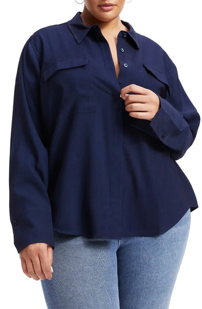 Good American Flap Pocket Button-up Shirt In Navy001