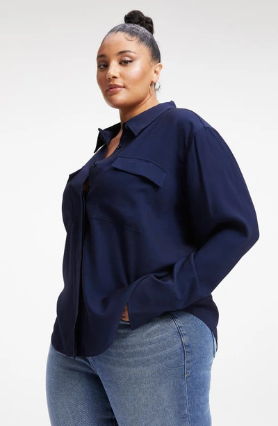 Good American Flap Pocket Button-up Shirt In Navy001