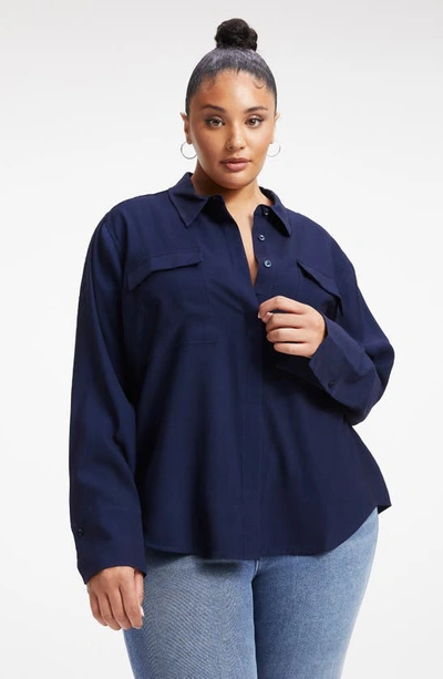 Good American Flap Pocket Button-up Shirt In Navy001
