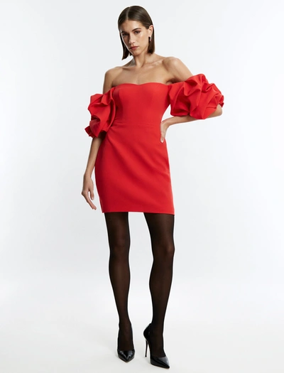 Shop Bcbgmaxazria Bryony Off-the-shoulder Mini Dress In Rosso