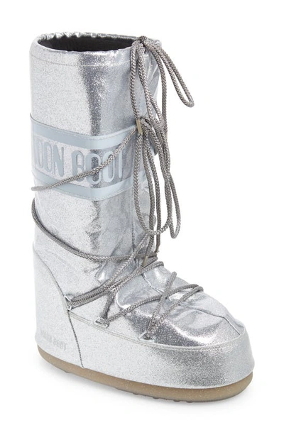 Shop Moon Boot Metallic Glitter Icon Water Resistant ® In Silver