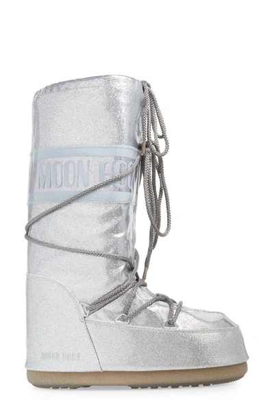 Shop Moon Boot Metallic Glitter Icon Water Resistant ® In Silver