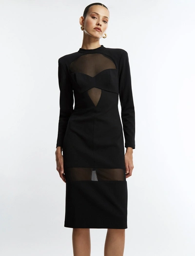 Shop Bcbgmaxazria Georgiana Illusion Midi Dress In Black
