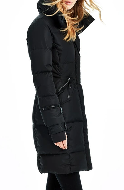 Shop Sam Longline Quilted Down Jacket With Removable Faux Fur Trim Hood In Black