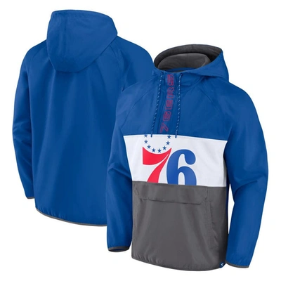 Shop Fanatics Branded  Royal/gray Philadelphia 76ers Anorak Flagrant Foul Color-block Raglan Hoodie Half-