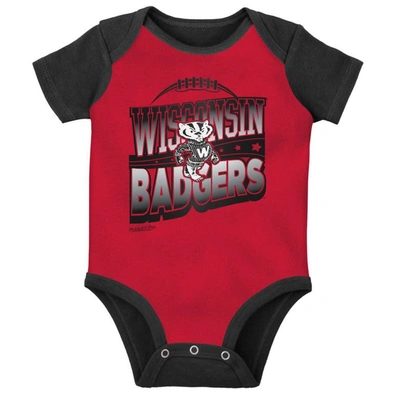Shop Mitchell & Ness Infant  Black/red Wisconsin Badgers 3-pack Bodysuit, Bib And Bootie Set